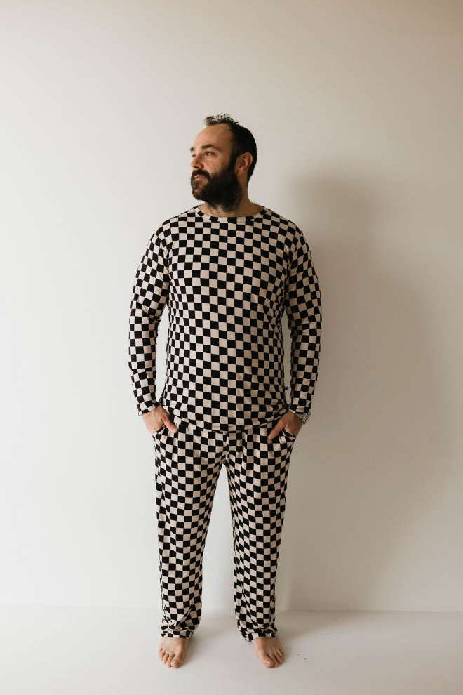 Black Checkerboard | Adult Bamboo Pajamas Milk & Baby