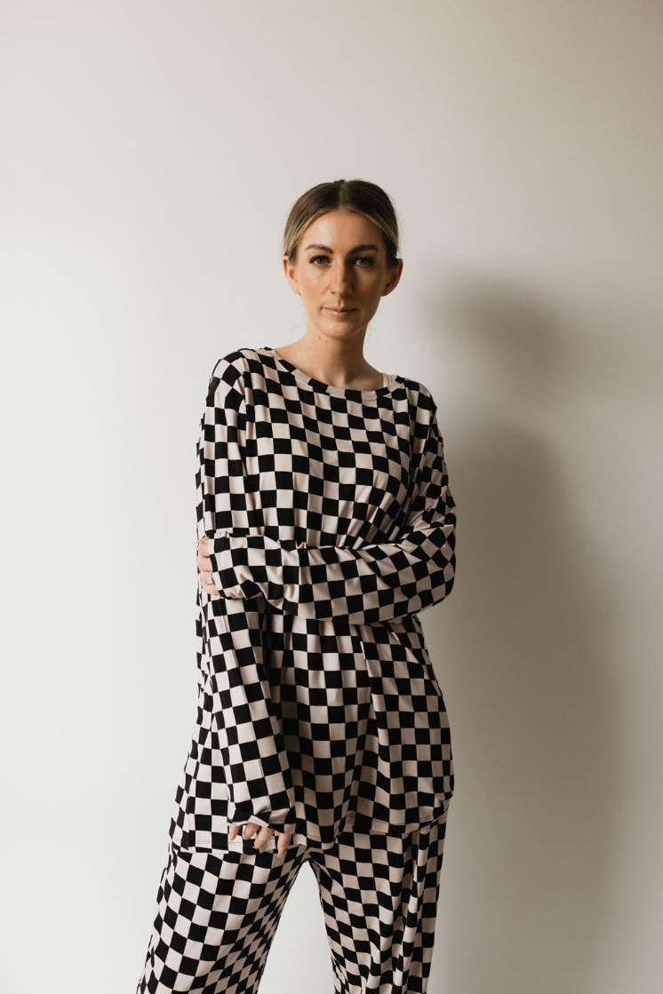 Black Checkerboard | Adult Bamboo Pajamas Milk & Baby