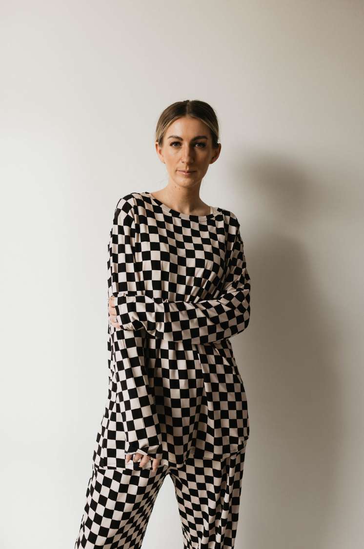 Black Checkerboard | Adult Bamboo Pajamas Milk & Baby