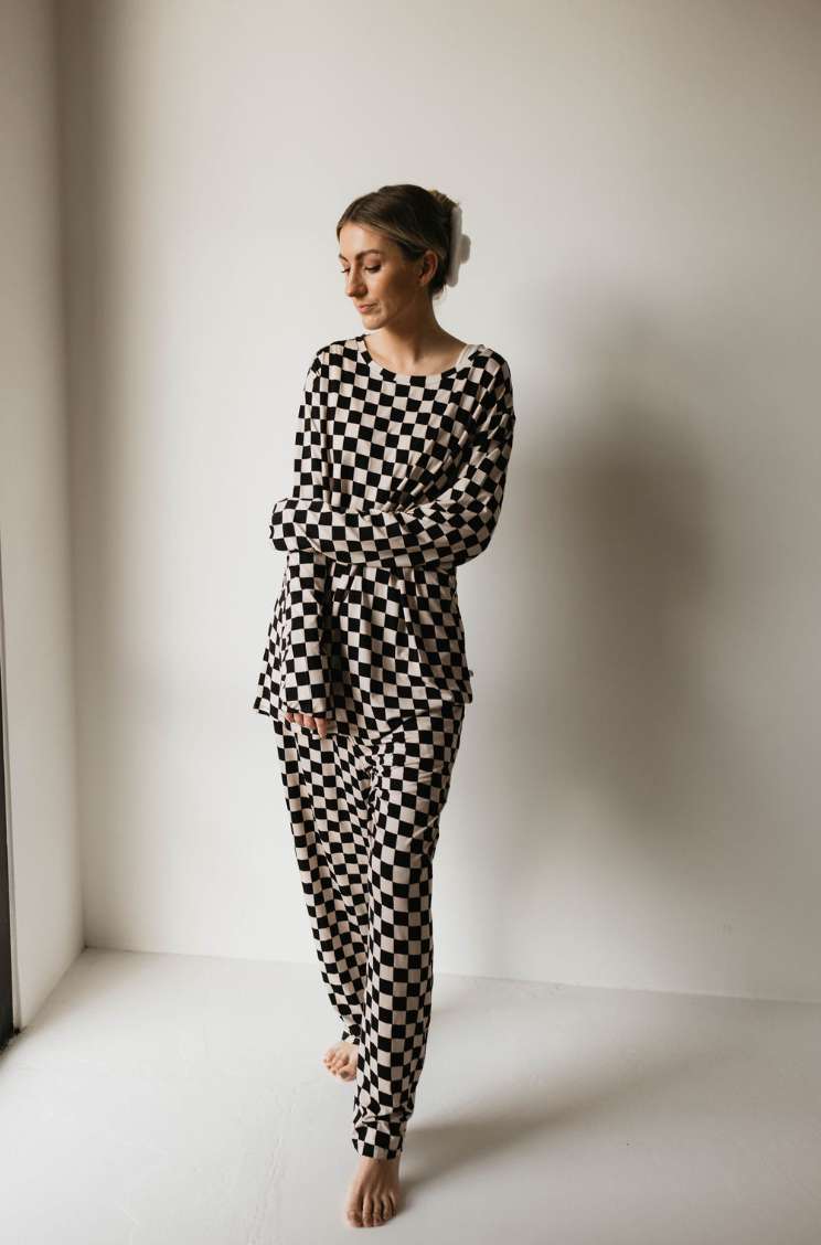 Black Checkerboard | Adult Bamboo Pajamas Milk & Baby