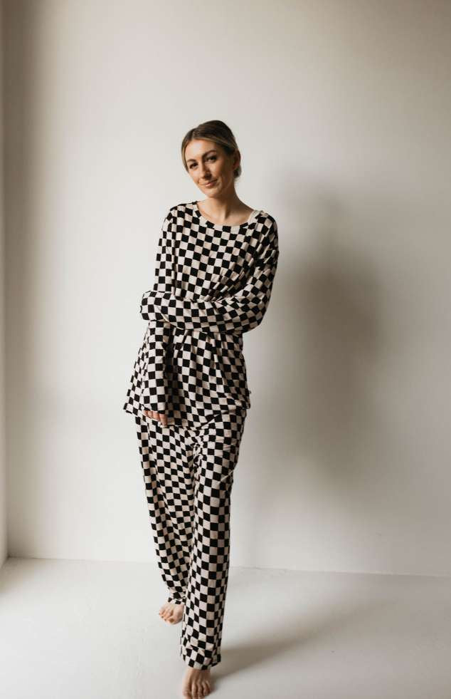 Black Checkerboard | Adult Bamboo Pajamas Milk & Baby