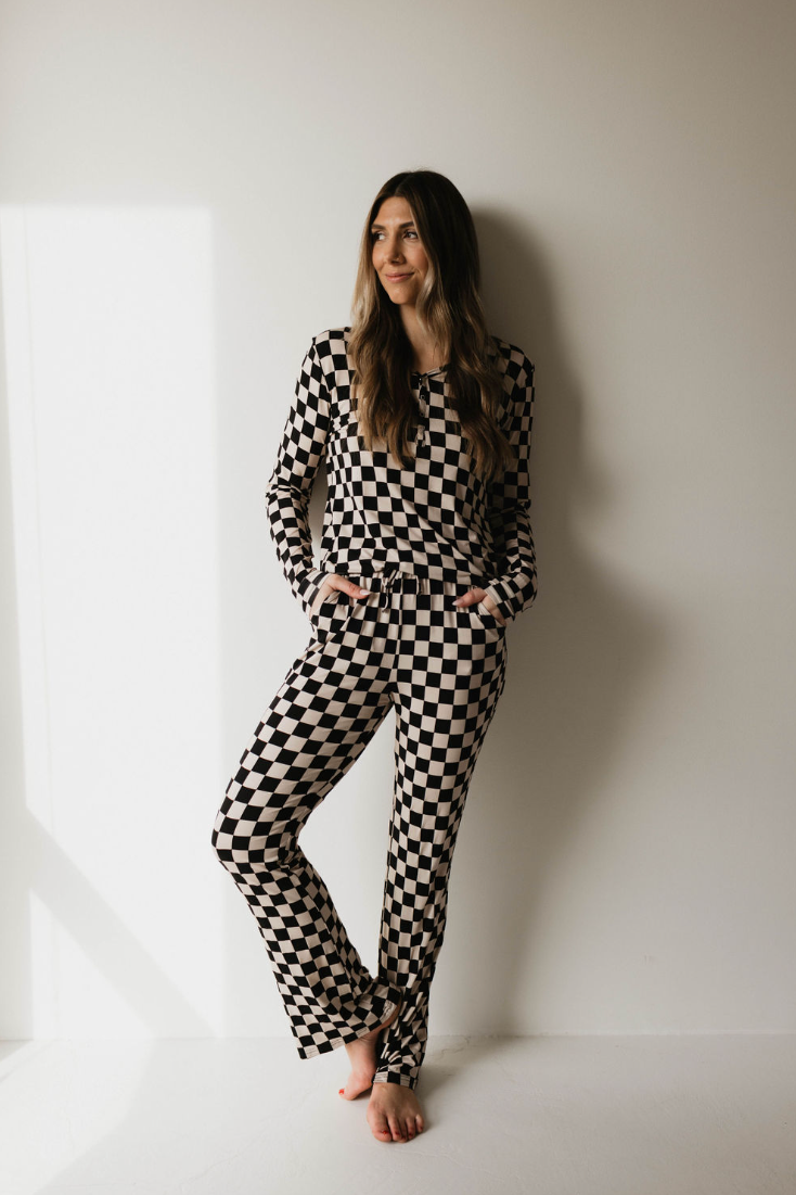 Black Checkerboard | Women's Bamboo Pajamas | Milk & Baby