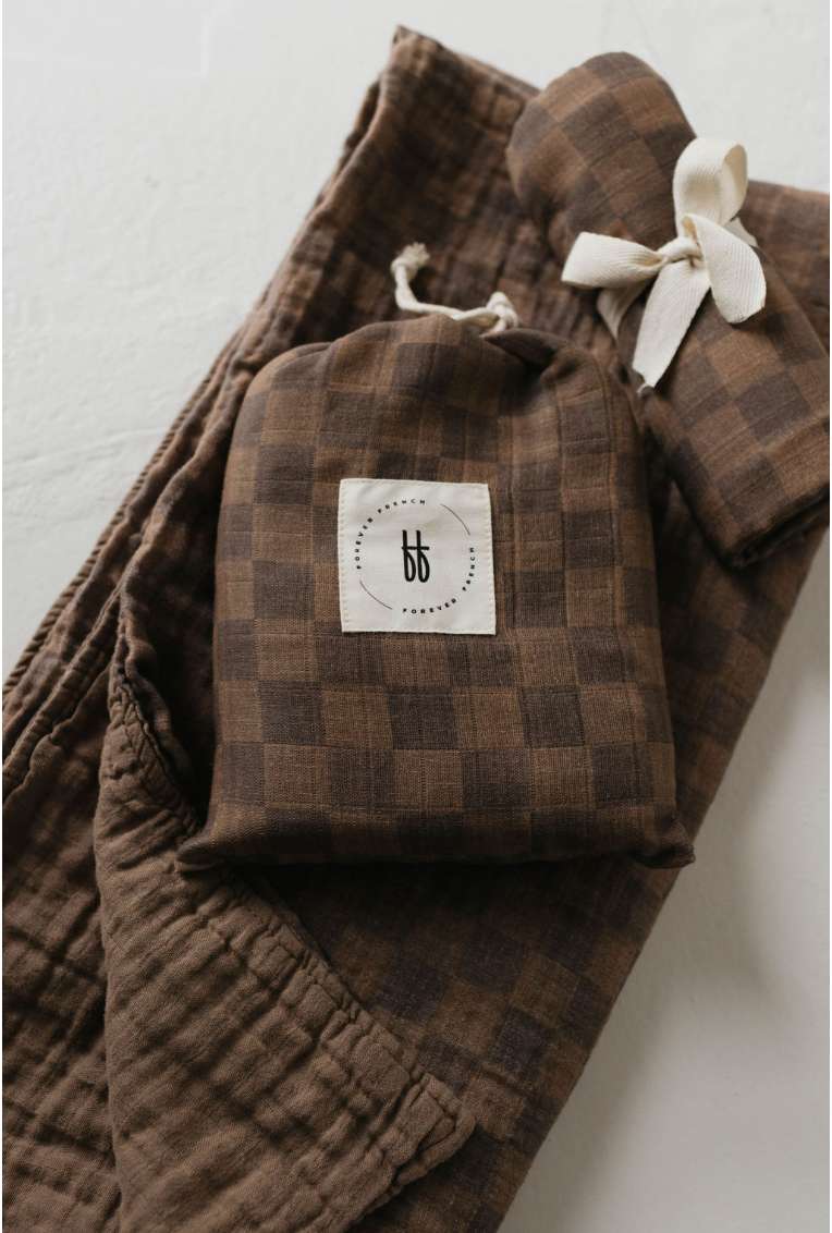 Faded Brown Checkerboard | Muslin Swaddle Milk & Baby