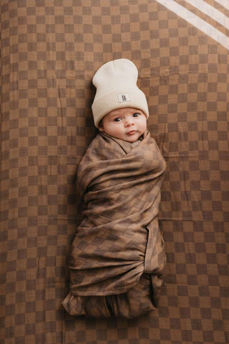 Faded Brown Checkerboard | Muslin Swaddle Milk & Baby