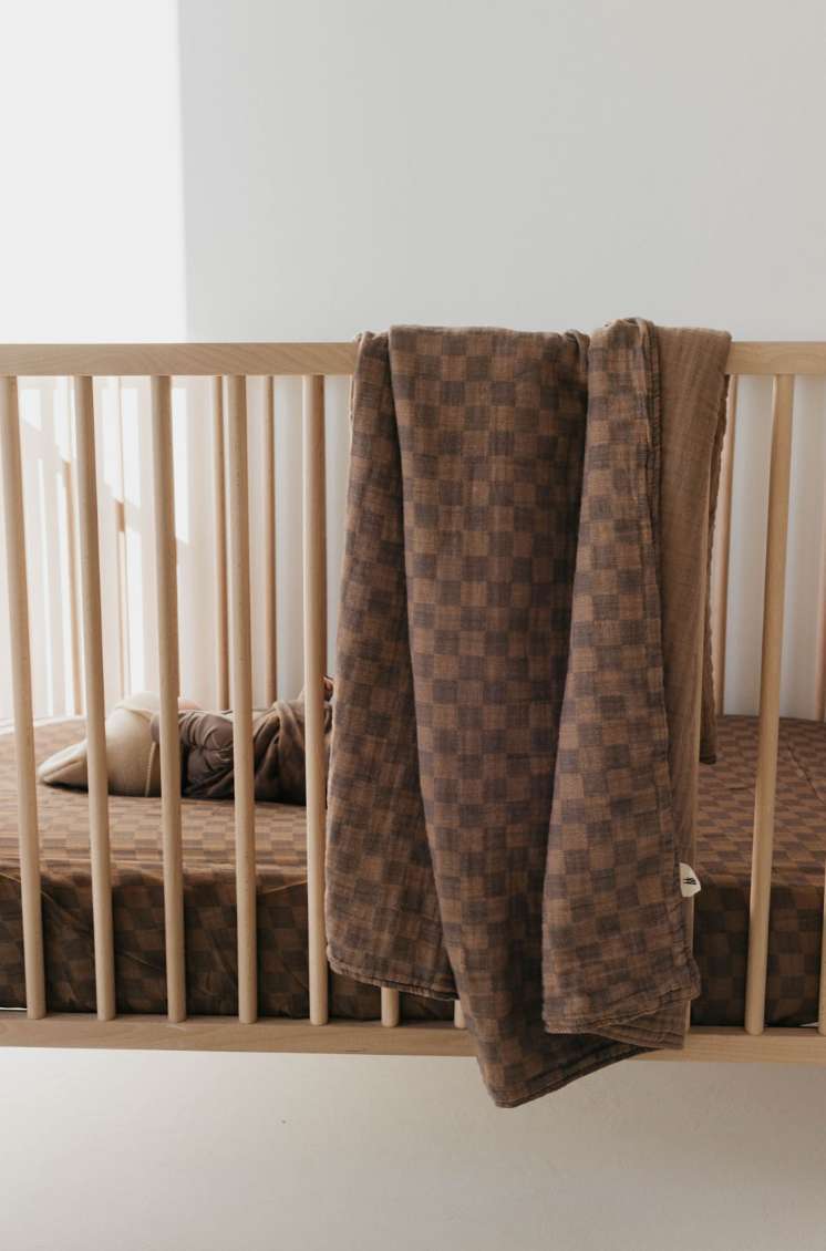 Faded Brown Checkerboard | Muslin Swaddle Milk & Baby