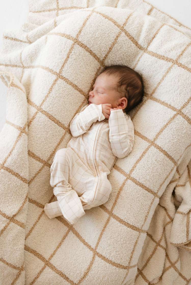 Golden Grid | Bamboo Zip Pajamas Milk & Baby