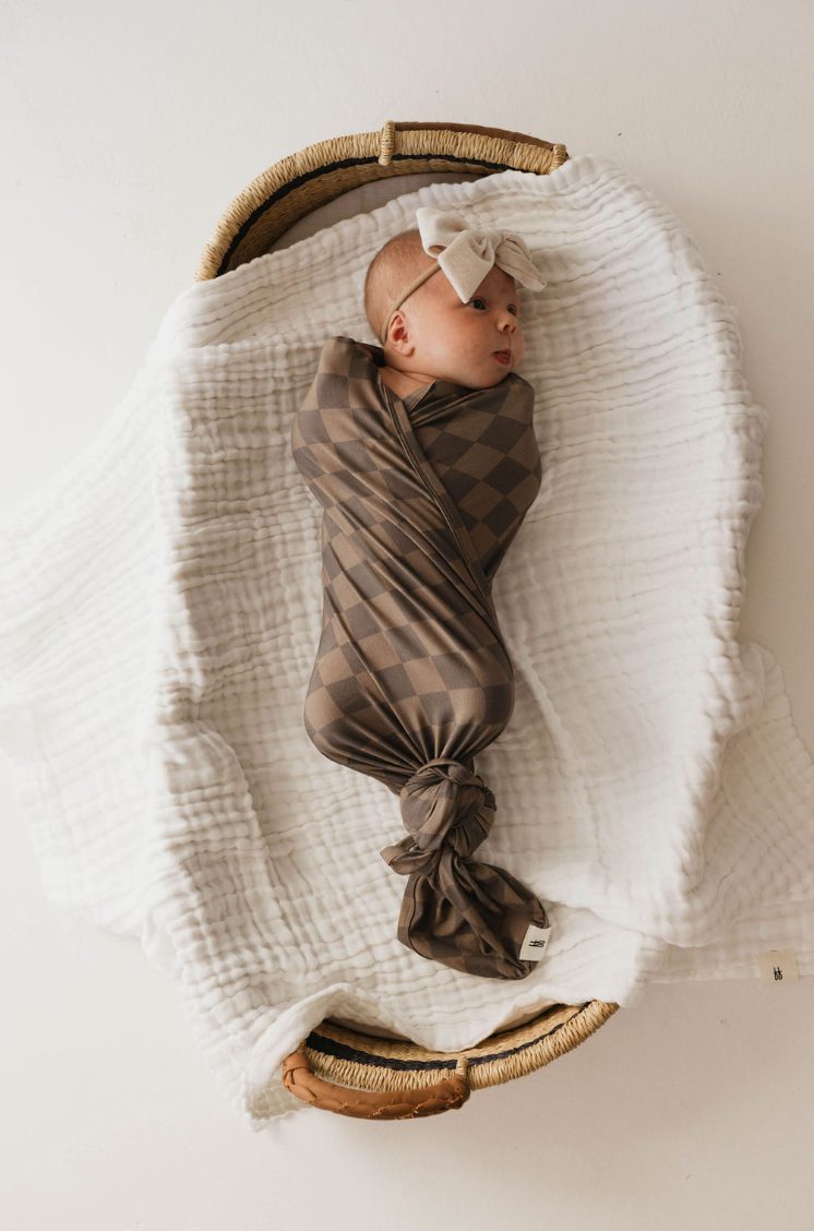 Faded Brown Checkerboard | Bamboo Swaddle | Milk & Baby