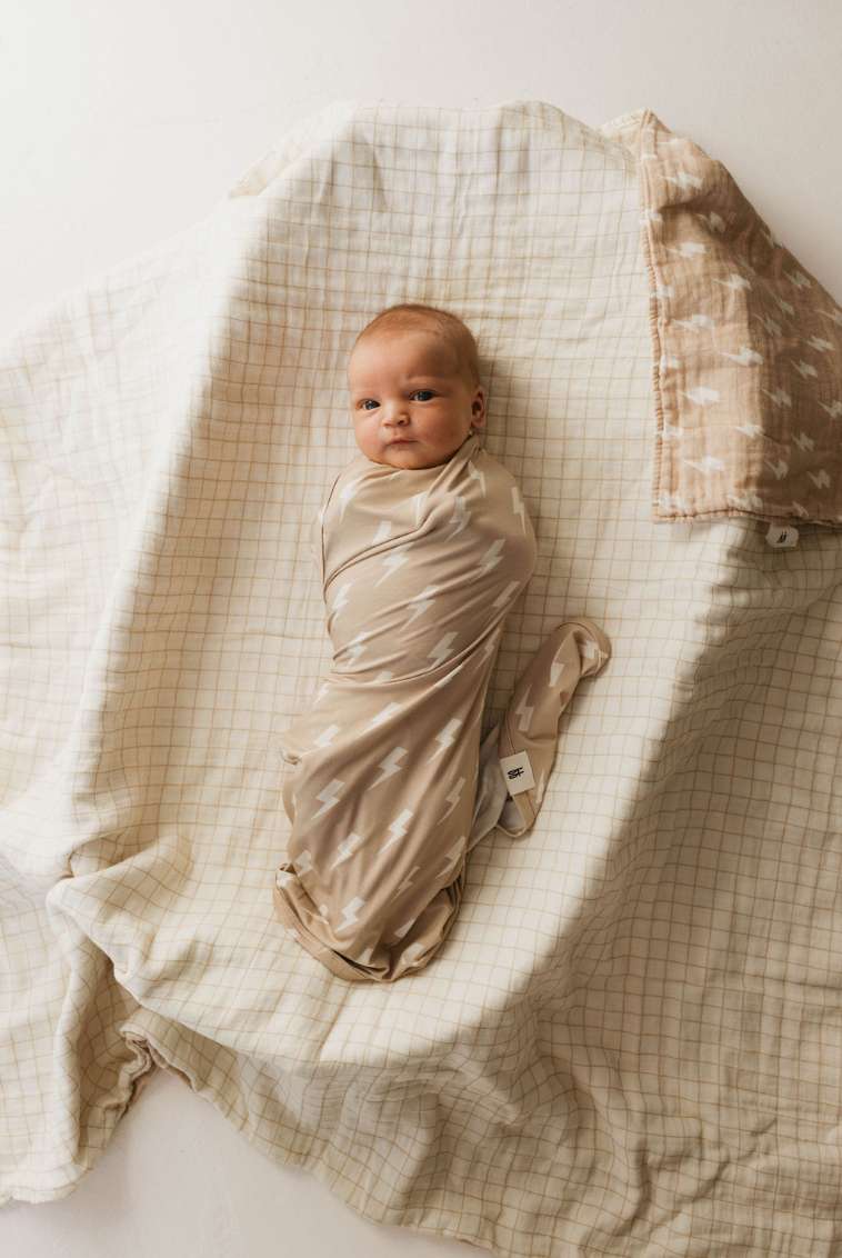 Tan & Cream Lightning Bolt | Bamboo Swaddle | Milk & Baby 