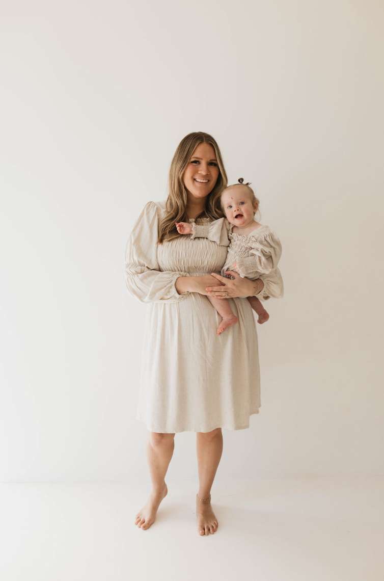 Flax | Long Sleeve Linen Romper Milk & Baby