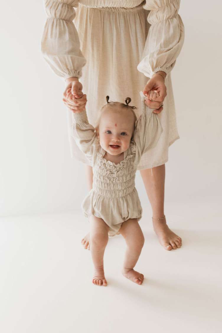 Flax | Long Sleeve Linen Romper Milk & Baby