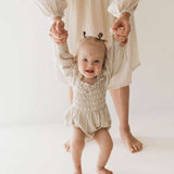 Flax | Long Sleeve Linen Romper Milk & Baby