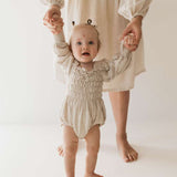 Flax | Long Sleeve Linen Romper Milk & Baby