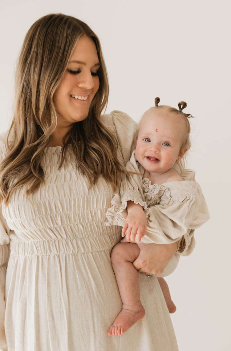 Flax | Long Sleeve Linen Romper Milk & Baby