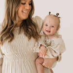 Flax | Long Sleeve Linen Romper Milk & Baby