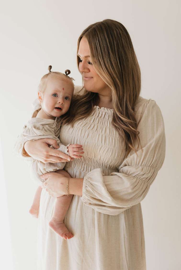 Flax | Long Sleeve Linen Romper Milk & Baby