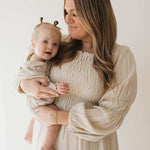 Flax | Long Sleeve Linen Romper Milk & Baby