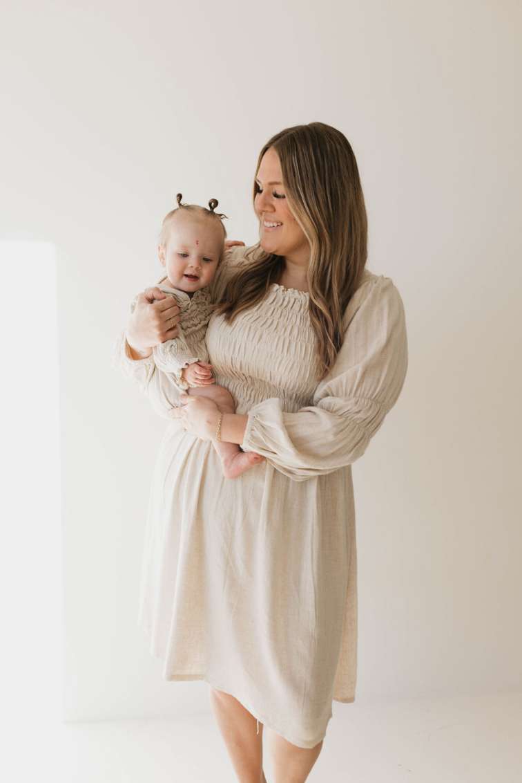 Flax | Long Sleeve Linen Romper Milk & Baby