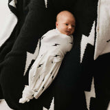 White & Black Lightning Bolt | Bamboo Swaddle Milk & Baby