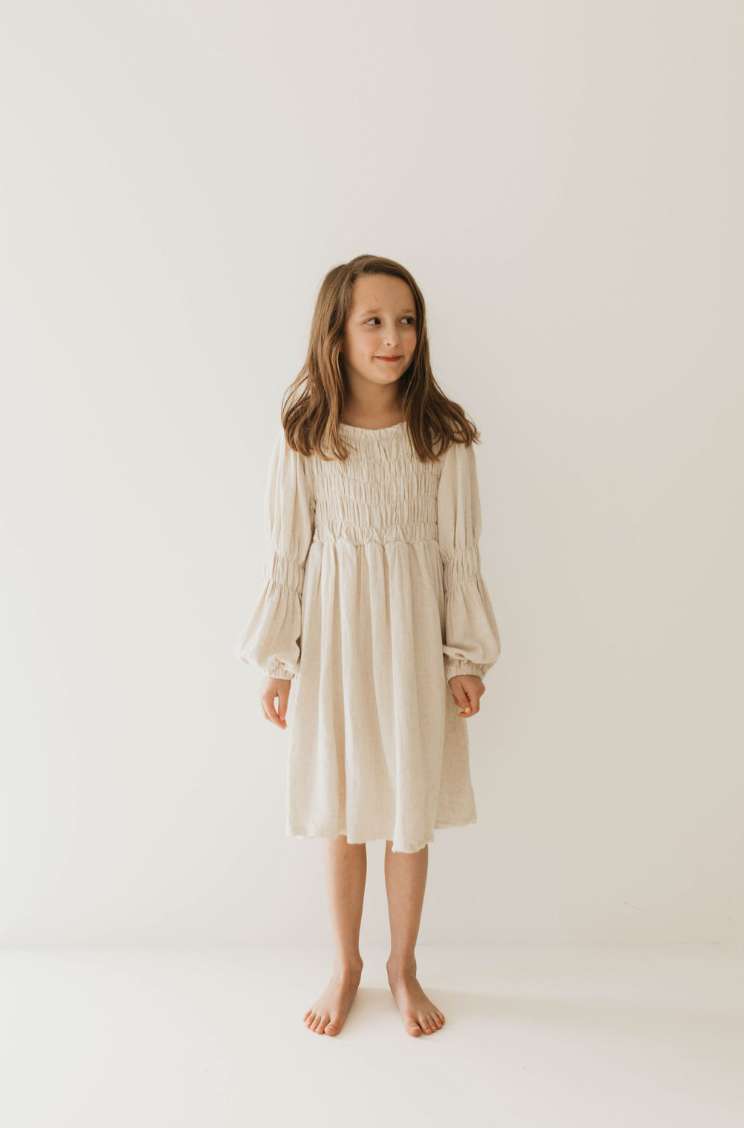 Flax | Long Sleeve Linen Romper Milk & Baby