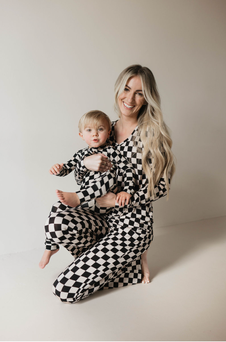 Bamboo Zip Pajamas | Black Checkerboard Milk & Baby