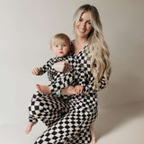 Black Checkerboard | Bamboo Zip Pajamas Milk & Baby