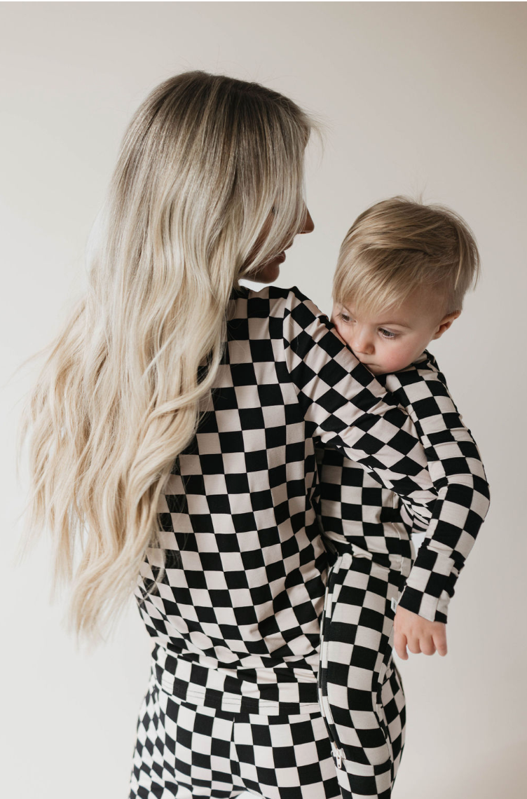 Bamboo Zip Pajamas | Black Checkerboard Milk & Baby