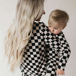 Black Checkerboard | Bamboo Zip Pajamas Milk & Baby