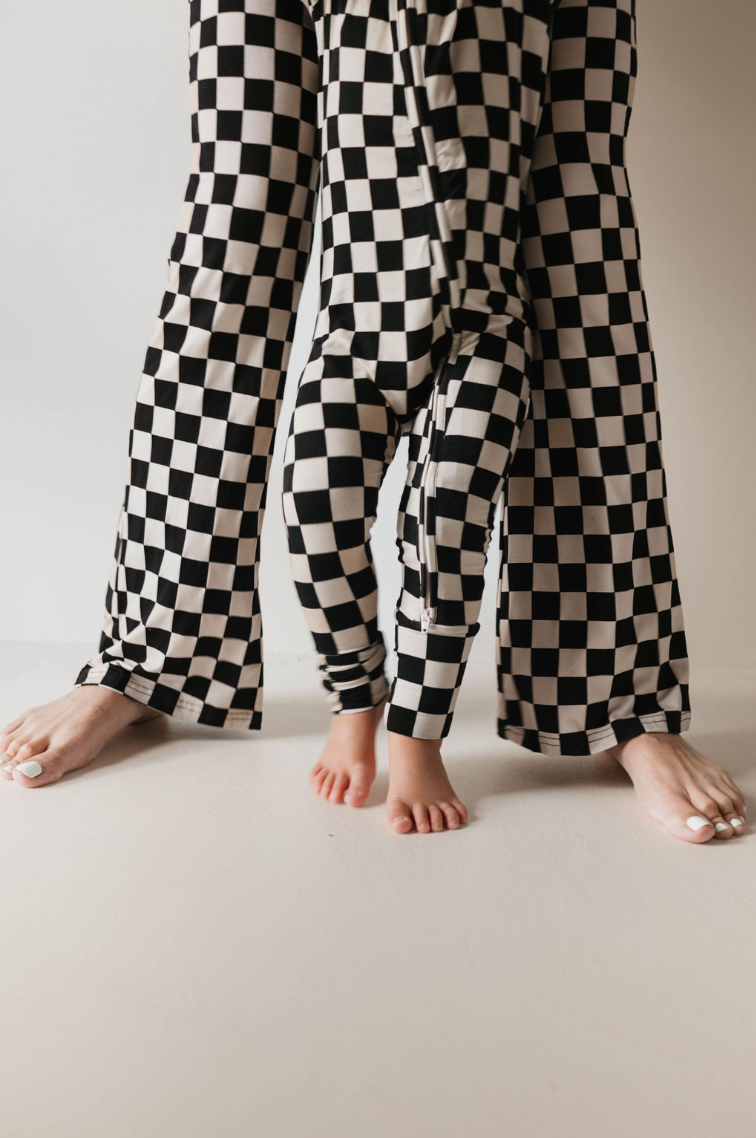 Bamboo Zip Pajamas | Black Checkerboard Milk & Baby