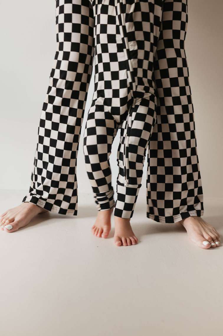 Black Checkerboard | Bamboo Zip Pajamas Milk & Baby