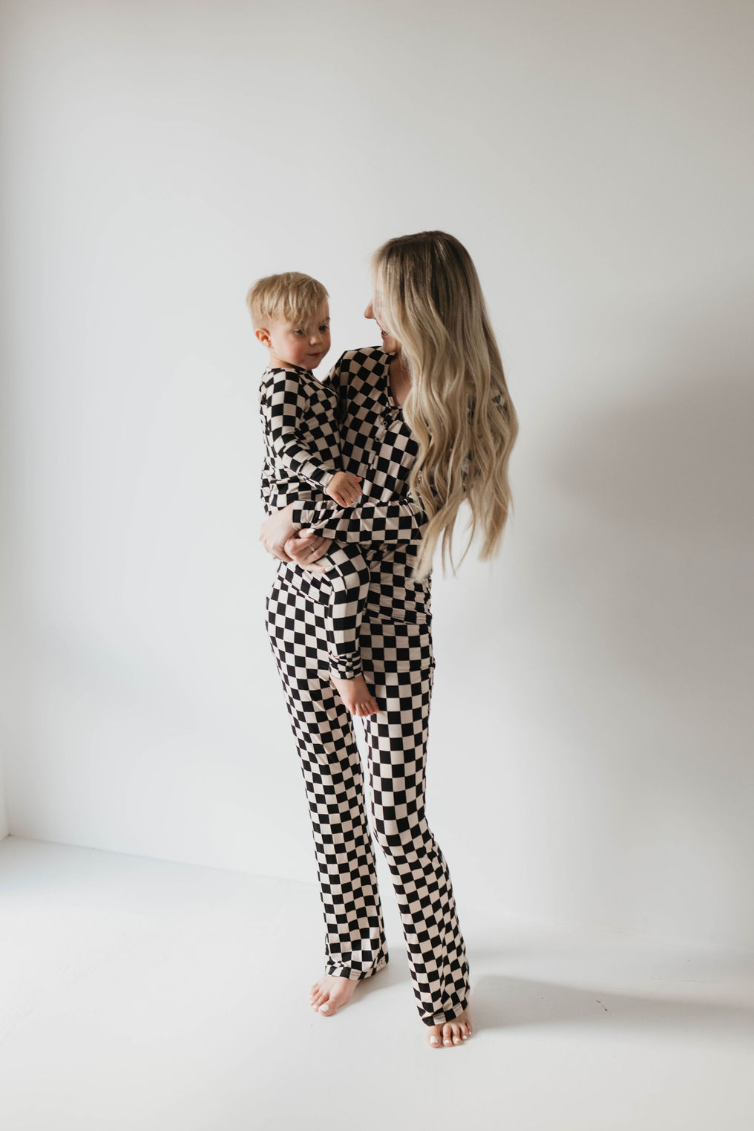 Black Checkerboard | Women's Bamboo Pajamas | Milk & Baby