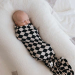 Black Checkerboard | Bamboo Swaddle Milk & Baby