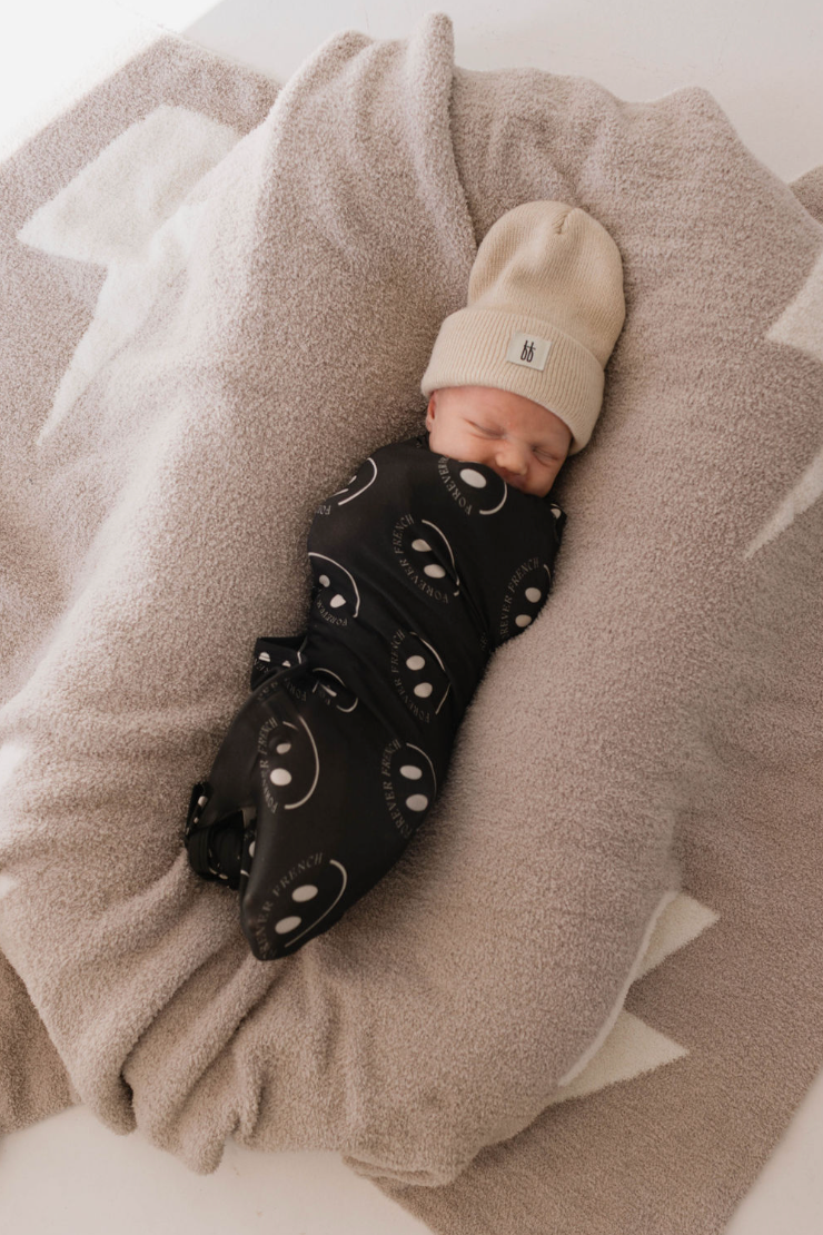 Charcoal & White ff Smile | Bamboo Swaddle | Milk & Baby