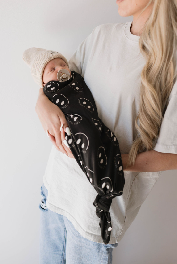 Charcoal & White ff Smile | Bamboo Swaddle | Milk & Baby