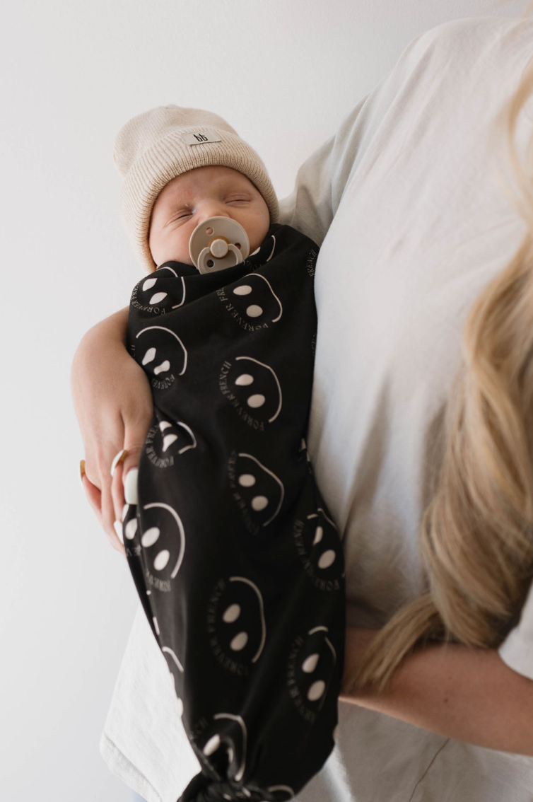 Charcoal & White ff Smile | Bamboo Swaddle | Milk & Baby