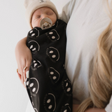 Charcoal & White ff Smile | Bamboo Swaddle | Milk & Baby