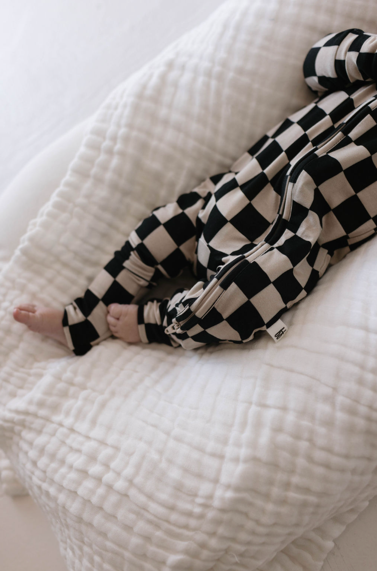 Bamboo Zip Pajamas | Black Checkerboard Milk & Baby