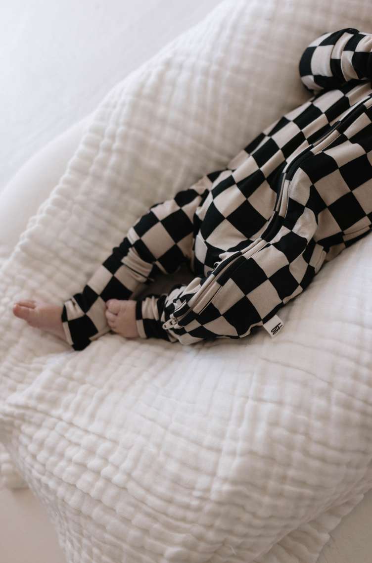 Black Checkerboard | Bamboo Zip Pajamas Milk & Baby