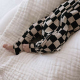 Black Checkerboard | Bamboo Zip Pajamas Milk & Baby