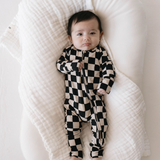 Black Checkerboard | Bamboo Zip Pajamas | Milk & Baby