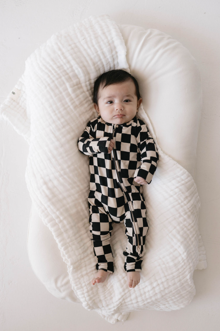 Bamboo Zip Pajamas | Black Checkerboard Milk & Baby