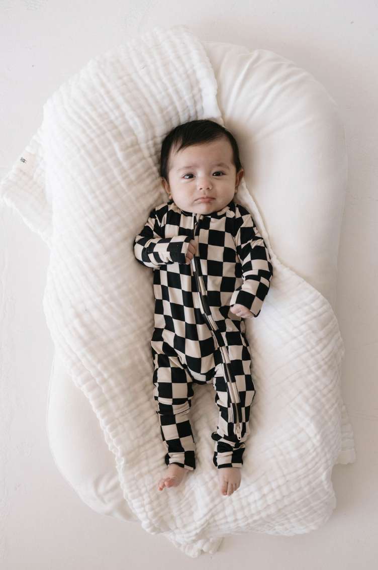 Black Checkerboard | Bamboo Zip Pajamas Milk & Baby