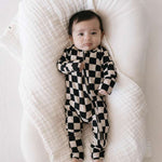 Black Checkerboard | Bamboo Zip Pajamas Milk & Baby