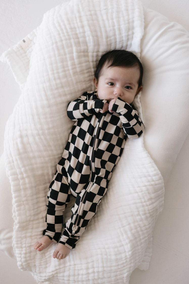 Black Checkerboard | Bamboo Zip Pajamas | Milk & Baby