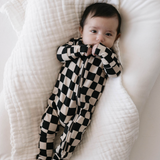 Black Checkerboard | Bamboo Zip Pajamas | Milk & Baby