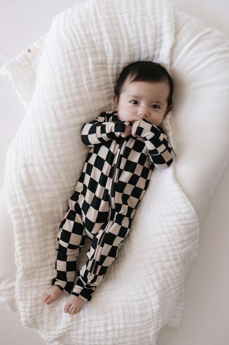 Black Checkerboard | Bamboo Zip Pajamas Milk & Baby