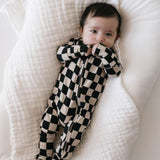 Black Checkerboard | Bamboo Zip Pajamas Milk & Baby