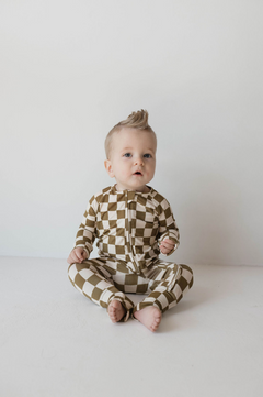 Olive Checkerboard | Bamboo Zip Pajamas