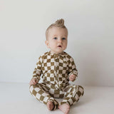 Olive checker | Bamboo Zip Pajamas Milk & Baby