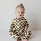 Olive Checkerboard | Bamboo Zip Pajamas