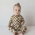 Olive checker | Bamboo Zip Pajamas Milk & Baby